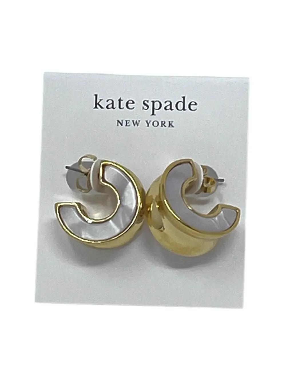 Kate Spade New York Gold Tone Bold Cream Tortoise Small Hoop Earrings NWT $98